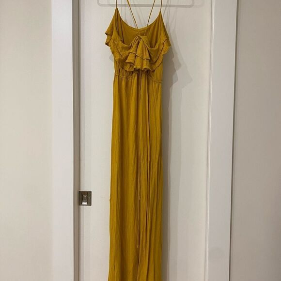 XXI  Yellow Gold boho festival   Empire waist tie back  Ruffle top Maxi Dress S - Picture 2 of 6